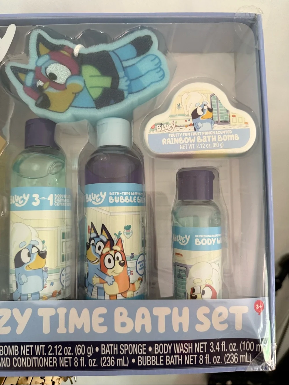 Bluey Cozy Time Bath Set Head towel, washes, sponge, 6 Piece Set NWT